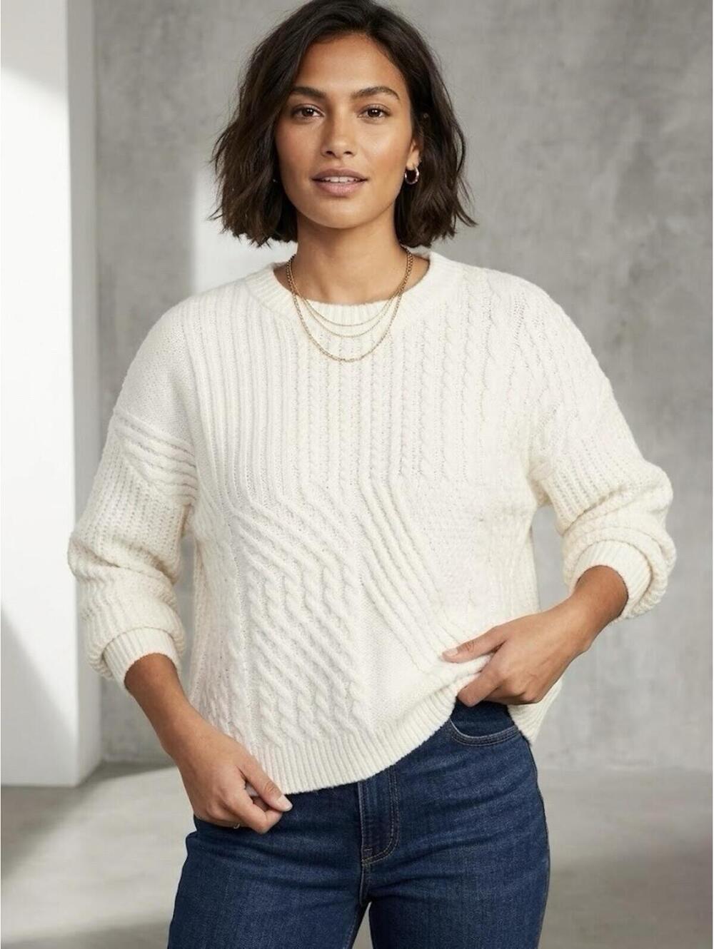 (RFB2) Old Navy Mixed Cable Knit Sweater XL NWT Cream White SoSoft Crewneck